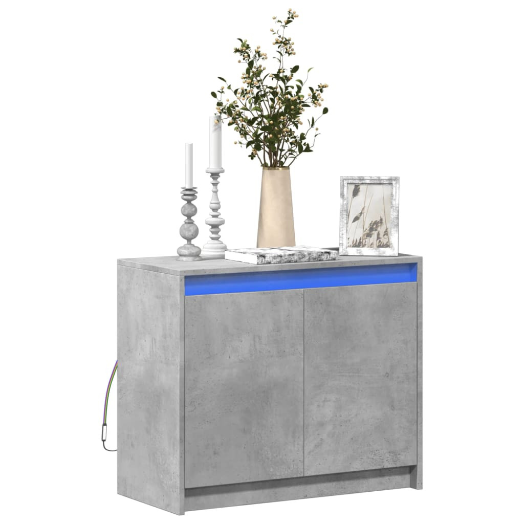 betonszürke szerelt fa tálalószekrény LED-del 72 x 34 x 61 cm
