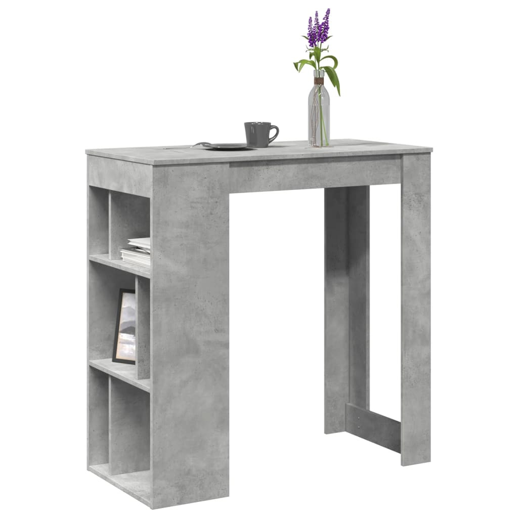 betonszürke szerelt fa tárolórekeszes bárasztal 102x50x103,5 cm