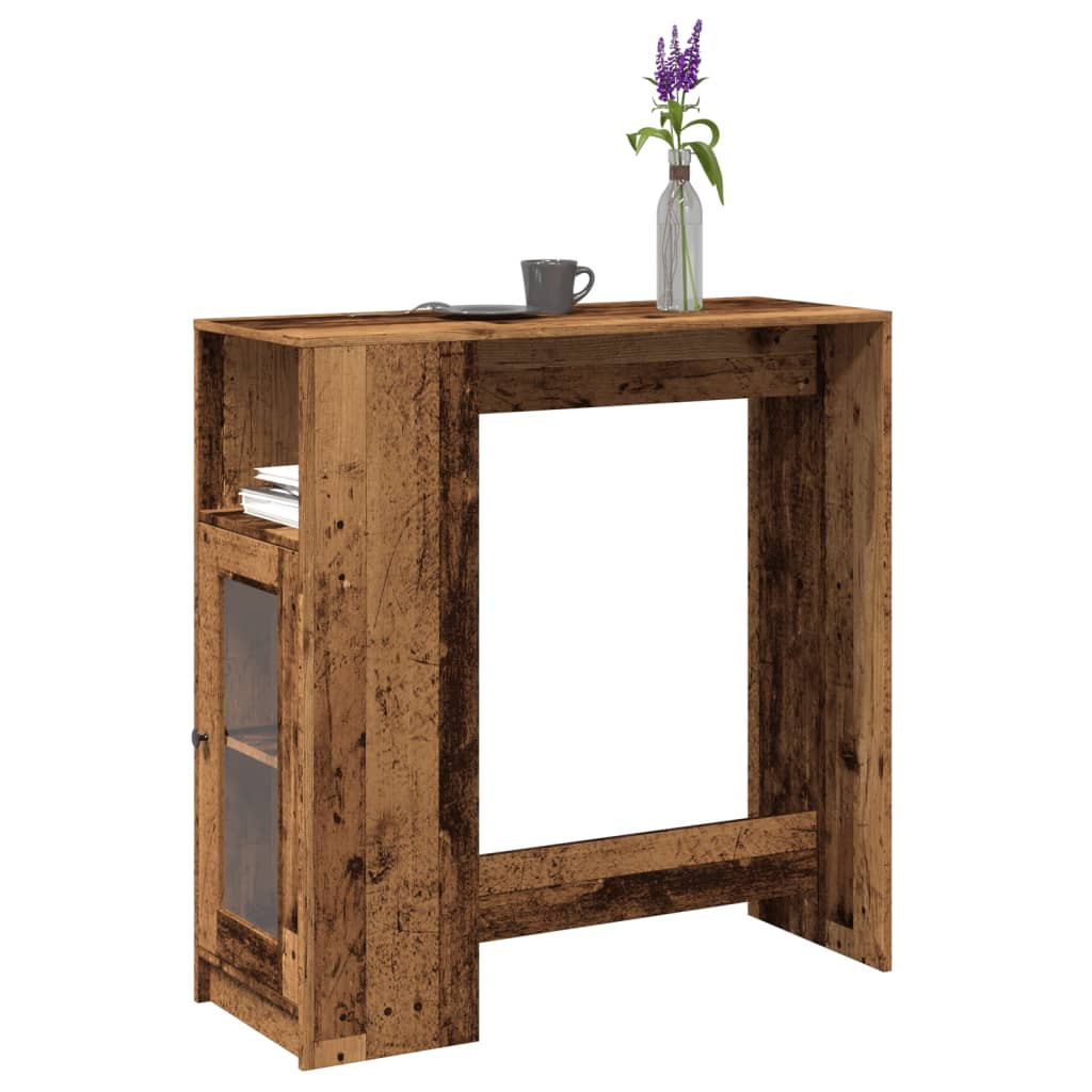 antik fa színű szerelt fa bárasztal tárolókkal 101x40x103,5 cm