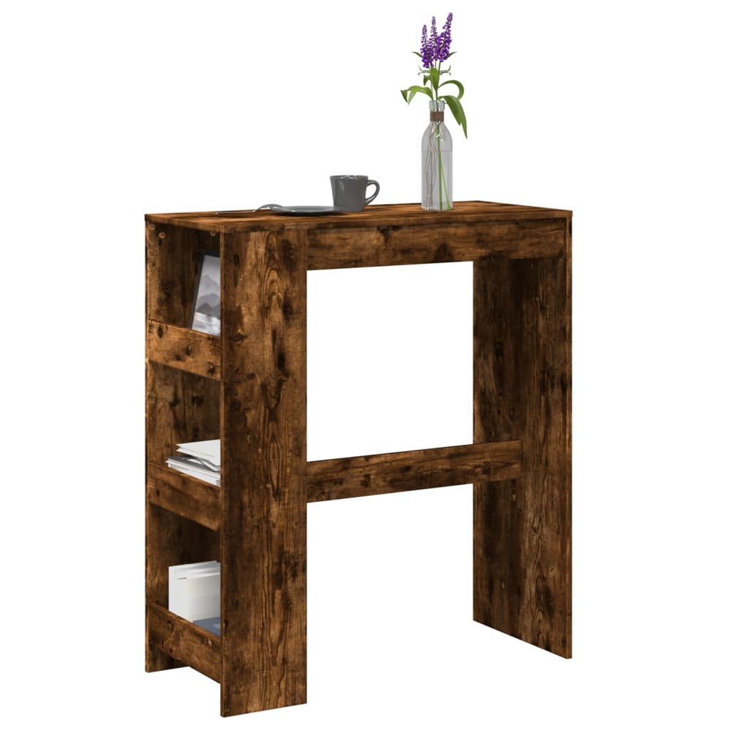 füstös tölgy szerelt fa bárasztal tárolókkal 90 x 40 x 103,5 cm