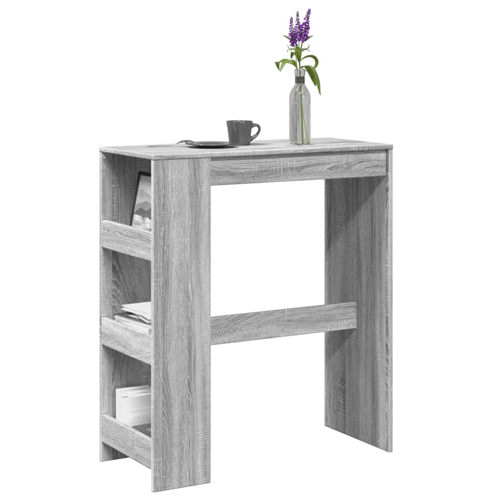 szürke sonoma szerelt fa bárasztal tárolókkal 90x40x103,5 cm