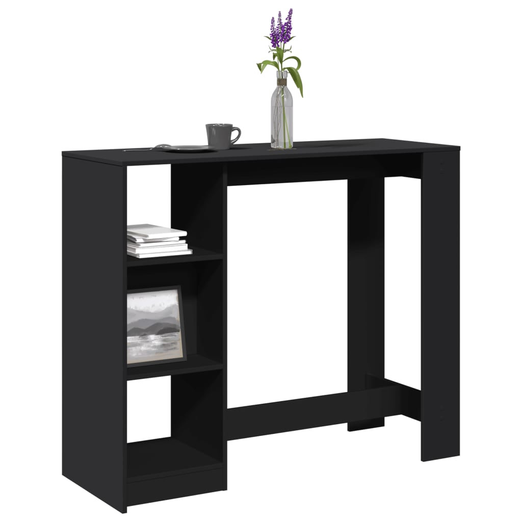 fekete szerelt fa bárasztal polccal 124 x 46 x 103,5 cm