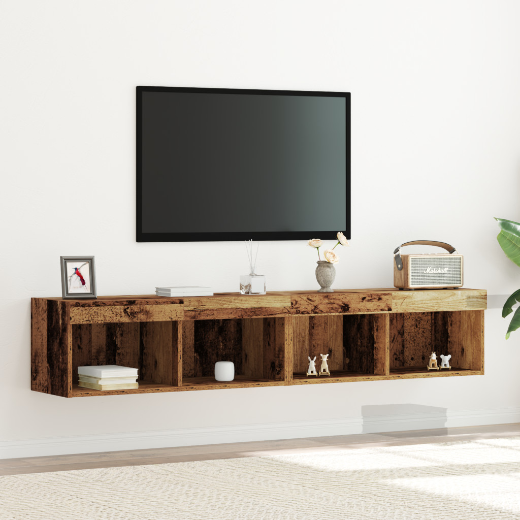 TV Fali Szekrény LED Világítással 2 db Régi Fa 80x30x30 cm