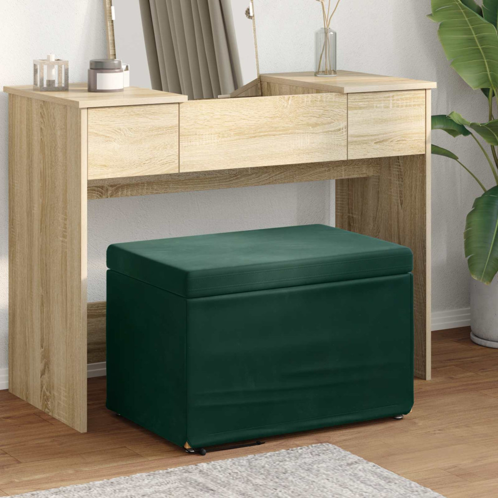 vidaXL Zsámoly Sötétzöld 61 x 41 x 40 cm Bársony és Műanyag Fa