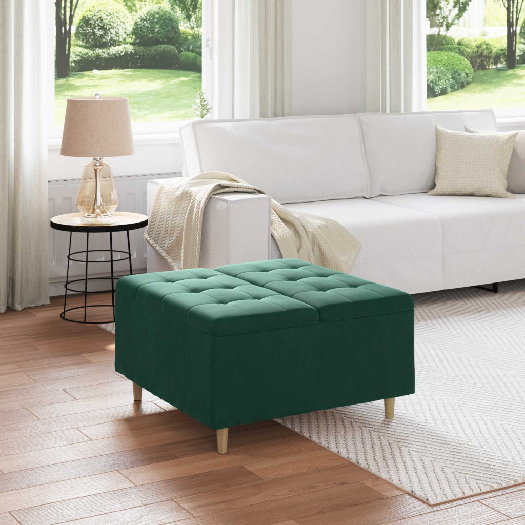 vidaXL Tároló oszmán párnával Sötétzöld 80 x 80 x 45 cm Bársony