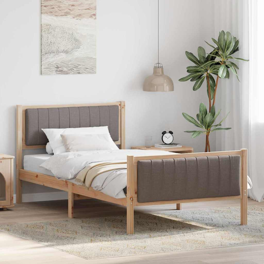 Ágykeret fejtámlával Barna és taupe 100 x 200 cm Tömör fenyőfa