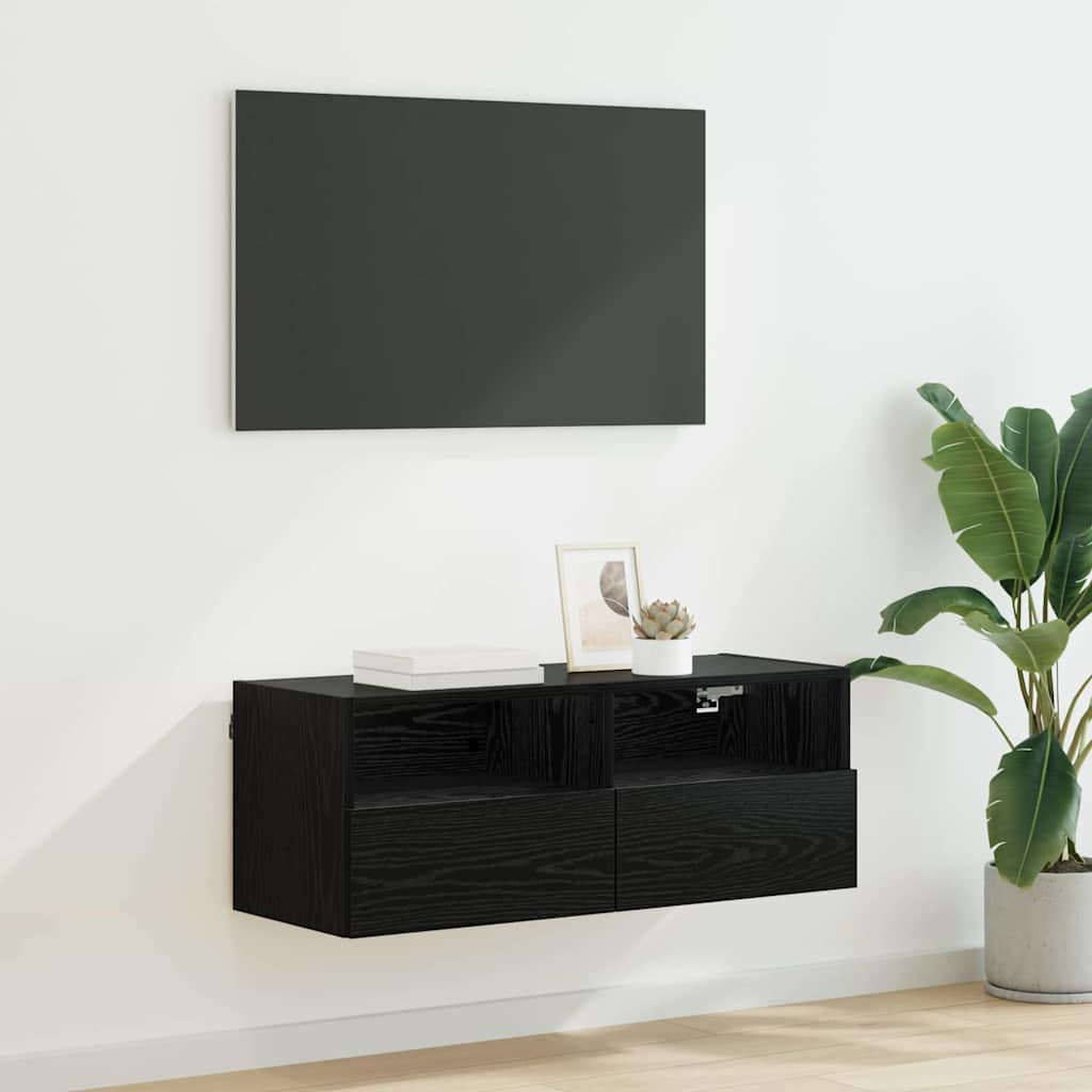 TV Fali Szekrény Fekete tölgy 80 x 30 x 30 cm Faanyag