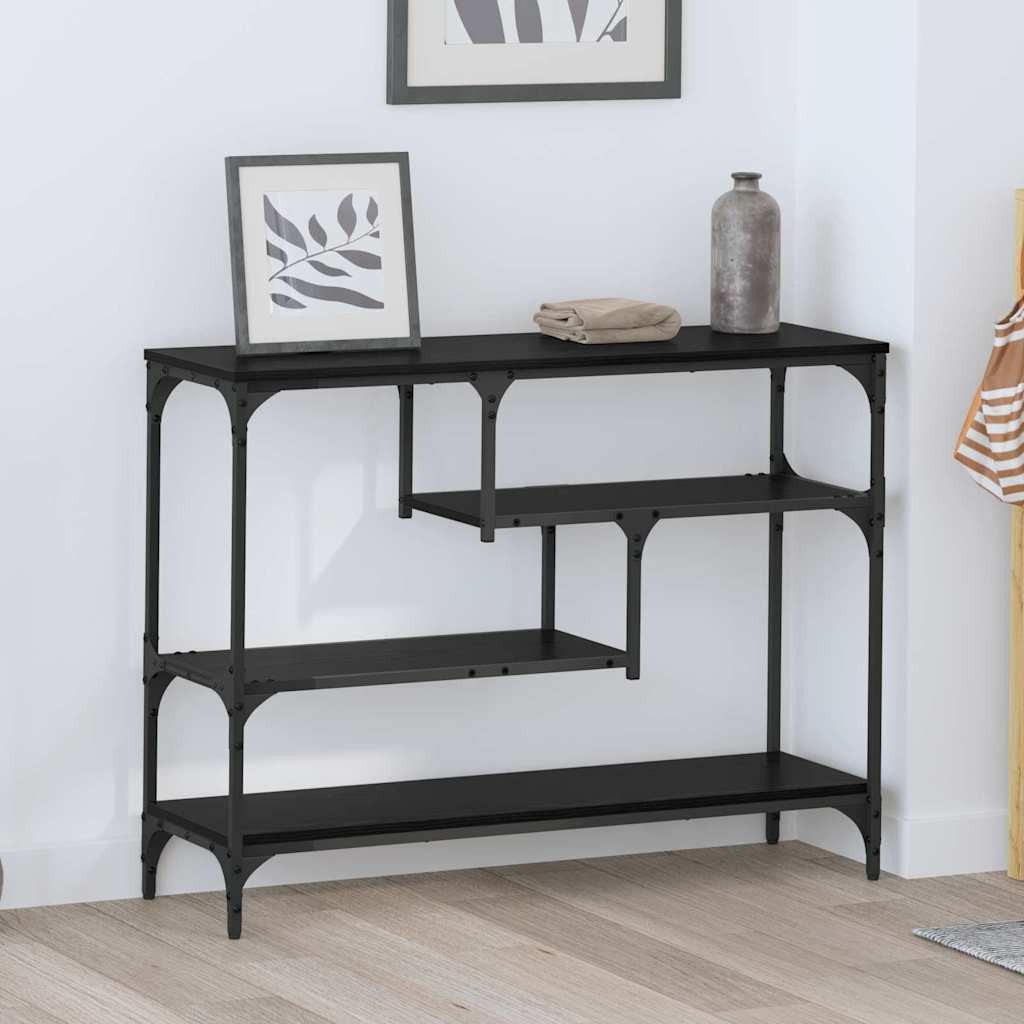Konzolasztal polcokkal Musta tammi 100 x 30 x 75 cm Faanyag