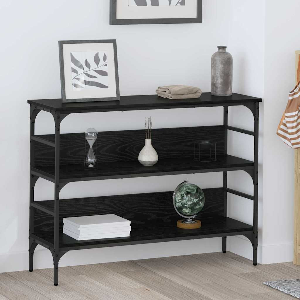 Konzolasztal polcokkal Musta tammi 100 x 32 x 75 cm Faanyag