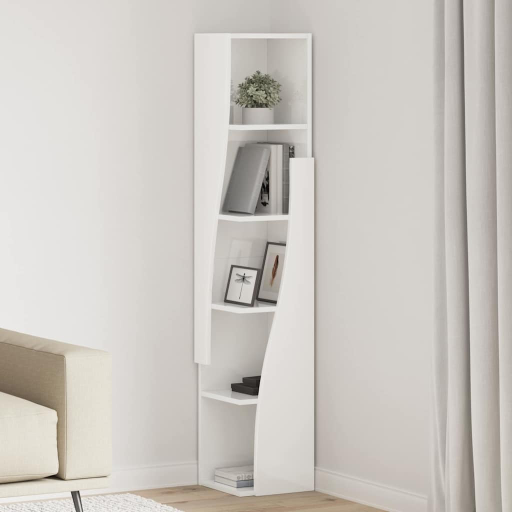 Sarokszekrény Magas Fényű Fehér 27,5x27x140cm Faanyag